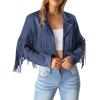 imagePRETTYGARDEN Womens Fringe Faux Suede Leather Jackets 2025 Fashion Tassel Motorcycle Cropped CoatsHaze Blue