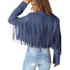 imagePRETTYGARDEN Womens Fringe Faux Suede Leather Jackets 2025 Fashion Tassel Motorcycle Cropped CoatsHaze Blue