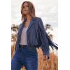 imagePRETTYGARDEN Womens Fringe Faux Suede Leather Jackets 2025 Fashion Tassel Motorcycle Cropped CoatsHaze Blue