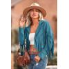 imagePRETTYGARDEN Womens Fringe Faux Suede Leather Jackets 2025 Fashion Tassel Motorcycle Cropped CoatsLake Blue