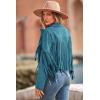 imagePRETTYGARDEN Womens Fringe Faux Suede Leather Jackets 2025 Fashion Tassel Motorcycle Cropped CoatsLake Blue