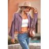 imagePRETTYGARDEN Womens Fringe Faux Suede Leather Jackets 2025 Fashion Tassel Motorcycle Cropped CoatsPurple