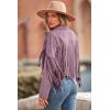imagePRETTYGARDEN Womens Fringe Faux Suede Leather Jackets 2025 Fashion Tassel Motorcycle Cropped CoatsPurple