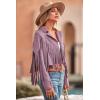 imagePRETTYGARDEN Womens Fringe Faux Suede Leather Jackets 2025 Fashion Tassel Motorcycle Cropped CoatsPurple