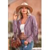 imagePRETTYGARDEN Womens Fringe Faux Suede Leather Jackets 2025 Fashion Tassel Motorcycle Cropped CoatsPurple