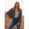 imagePRETTYGARDEN Womens Fringe Faux Suede Leather Jackets 2025 Fashion Tassel Motorcycle Cropped CoatsSilver Grey