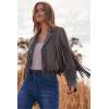 imagePRETTYGARDEN Womens Fringe Faux Suede Leather Jackets 2025 Fashion Tassel Motorcycle Cropped CoatsSilver Grey