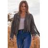 imagePRETTYGARDEN Womens Fringe Faux Suede Leather Jackets 2025 Fashion Tassel Motorcycle Cropped CoatsSilver Grey