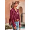 imagePRETTYGARDEN Womens Fringe Faux Suede Leather Jackets 2025 Fashion Tassel Motorcycle Cropped CoatsWine Red