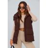 imagePRETTYGARDEN Womens Puffer Jacket Vests Casual Sleeveless Stand Collar Zip Up Coats Warm Winter OuterwearDark Brown