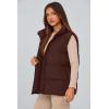 imagePRETTYGARDEN Womens Puffer Jacket Vests Casual Sleeveless Stand Collar Zip Up Coats Warm Winter OuterwearDark Brown