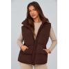 imagePRETTYGARDEN Womens Puffer Jacket Vests Casual Sleeveless Stand Collar Zip Up Coats Warm Winter OuterwearDark Brown