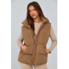 imagePRETTYGARDEN Womens Puffer Jacket Vests Casual Sleeveless Stand Collar Zip Up Coats Warm Winter OuterwearKhaki