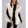 imagePRETTYGARDEN Womens Puffer Vest Fall Casual Stand Collar Lightweight Sleeveless Zip Up Padded Jackets OuterwearBeige