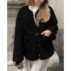 imagePRETTYGARDEN Womens Warm Winter Coats Casual Long Sleeve Button up Fuzzy Sherpa Fleece Jackets OuterwearBlack