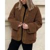 imagePRETTYGARDEN Womens Warm Winter Coats Casual Long Sleeve Button up Fuzzy Sherpa Fleece Jackets OuterwearBrown