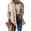 imagePRETTYGARDEN Womens Fall Clothes Plaid Shacket Jacket Trendy Casual Long Sleeve Button Down Flannel Shirts Fashion BlousePlaid Khaki