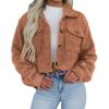 imagePRETTYGARDEN Womens Fall Clothes Sherpa Shacket Jacket Fuzzy Lapel Button Down Cropped Coat Winter OuterwearCamel