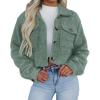 imagePRETTYGARDEN Womens Fall Clothes Sherpa Shacket Jacket Fuzzy Lapel Button Down Cropped Coat Winter OuterwearLight Green