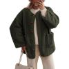 imagePRETTYGARDEN Womens Warm Winter Coats Casual Long Sleeve Button up Fuzzy Sherpa Fleece Jackets OuterwearArmy Green