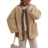 imagePRETTYGARDEN Womens Warm Winter Coats Casual Long Sleeve Button up Fuzzy Sherpa Fleece Jackets OuterwearKhaki