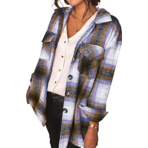 imagePRETTYGARDEN Womens Fall Clothes Plaid Shacket Jacket Trendy Casual Long Sleeve Button Down Flannel Shirts Fashion BlouseBrown