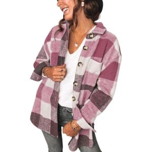 imagePRETTYGARDEN Womens Fall Clothes Plaid Shacket Jacket Trendy Casual Long Sleeve Button Down Flannel Shirts Fashion BlousePlaid Red
