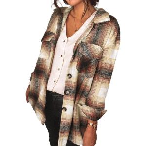 imagePRETTYGARDEN Womens Fall Clothes Plaid Shacket Jacket Trendy Casual Long Sleeve Button Down Flannel Shirts Fashion BlouseWine Red