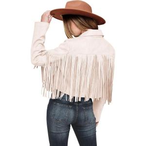 imagePRETTYGARDEN Womens Fringe Faux Suede Leather Jackets 2025 Fashion Tassel Motorcycle Cropped CoatsBeige White
