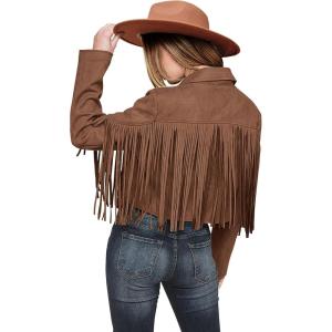 imagePRETTYGARDEN Womens Fringe Faux Suede Leather Jackets 2025 Fashion Tassel Motorcycle Cropped CoatsCoffee