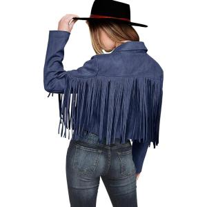 imagePRETTYGARDEN Womens Fringe Faux Suede Leather Jackets 2025 Fashion Tassel Motorcycle Cropped CoatsHaze Blue