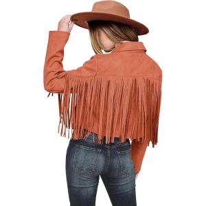 imagePRETTYGARDEN Womens Fringe Faux Suede Leather Jackets 2025 Fashion Tassel Motorcycle Cropped CoatsOrange