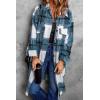 imagePRETTYGARDEN Womens 2025 Plaid Shacket Jacket Long Sleeve Button Down Shirts Fashion Winter Wool CoatsBlue Green