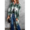 imagePRETTYGARDEN Womens 2025 Plaid Shacket Jacket Long Sleeve Button Down Shirts Fashion Winter Wool CoatsGreen