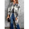 imagePRETTYGARDEN Womens 2025 Plaid Shacket Jacket Long Sleeve Button Down Shirts Fashion Winter Wool CoatsGrey