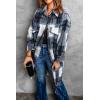 imagePRETTYGARDEN Womens 2025 Plaid Shacket Jacket Long Sleeve Button Down Shirts Fashion Winter Wool CoatsNavy