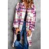 imagePRETTYGARDEN Womens 2025 Plaid Shacket Jacket Long Sleeve Button Down Shirts Fashion Winter Wool CoatsPink