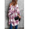 imagePRETTYGARDEN Womens 2025 Plaid Shacket Jacket Long Sleeve Button Down Shirts Fashion Winter Wool CoatsPink