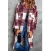 imagePRETTYGARDEN Womens 2025 Plaid Shacket Jacket Long Sleeve Button Down Shirts Fashion Winter Wool CoatsRed