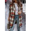 imagePRETTYGARDEN Womens Plaid Shacket Jacket Trendy Casual Button Wool Blend Winter Tartan Trench Coat with PocketsBrick Red
