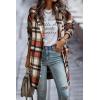 imagePRETTYGARDEN Womens Plaid Shacket Jacket Trendy Casual Button Wool Blend Winter Tartan Trench Coat with PocketsBrick Red