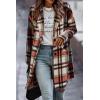 imagePRETTYGARDEN Womens Plaid Shacket Jacket Trendy Casual Button Wool Blend Winter Tartan Trench Coat with PocketsBrick Red