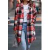 imagePRETTYGARDEN Womens Plaid Shacket Jacket Trendy Casual Button Wool Blend Winter Tartan Trench Coat with PocketsBrilliant Red