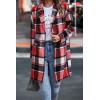 imagePRETTYGARDEN Womens Plaid Shacket Jacket Trendy Casual Button Wool Blend Winter Tartan Trench Coat with PocketsBrilliant Red