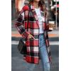 imagePRETTYGARDEN Womens Plaid Shacket Jacket Trendy Casual Button Wool Blend Winter Tartan Trench Coat with PocketsBrilliant Red