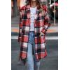 imagePRETTYGARDEN Womens Plaid Shacket Jacket Trendy Casual Button Wool Blend Winter Tartan Trench Coat with PocketsBrilliant Red