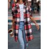imagePRETTYGARDEN Womens Plaid Shacket Jacket Trendy Casual Button Wool Blend Winter Tartan Trench Coat with PocketsBrilliant Red