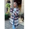 imagePRETTYGARDEN Womens Plaid Shacket Jacket Trendy Casual Button Wool Blend Winter Tartan Trench Coat with PocketsBrown