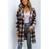 imagePRETTYGARDEN Womens Plaid Shacket Jacket Trendy Casual Button Wool Blend Winter Tartan Trench Coat with PocketsBrown