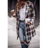 imagePRETTYGARDEN Womens Plaid Shacket Jacket Trendy Casual Button Wool Blend Winter Tartan Trench Coat with PocketsBrown